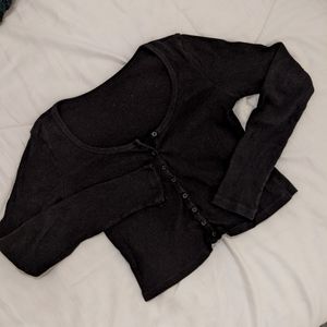 American Apparel black cropped scoop neck long sleeve ribbed cotton shirt